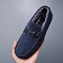 Winter Beanie shoes and cotton shoes and leather shoes warm male Korean lazy casual shoes size 45/46/47 Forty-two Blue / cashmere