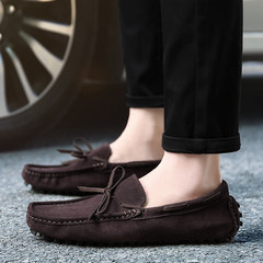 The trend of men's leather shoes in autumn and winter peas frosted leather shoes slip-on Korean Suede Shoes Black Brown Thirty-eight Reddish brown