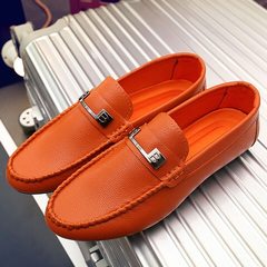 Autumn Korean leisure shoes slip peas kitchen chef shoes red leather shoes all-match lazy driving personality Forty-three Orange T118