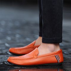 Autumn Korean leisure shoes slip peas kitchen chef shoes red leather shoes all-match lazy driving personality Forty-three Orange A112