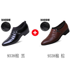 The winter men's business suits pointed shoes men's casual shoes white youth wedding stylist Korean tide Thirty-seven 9338 black cotton +9338 brown cotton