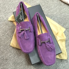 2017 new bean shoes, men's frosted men's leather leisure shoes, casual shoes, foot pedal shoes, men's shoes, men's shoes Thirty-nine Purple pendants