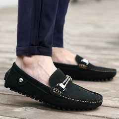 Autumn and winter peas 2017 male new leather loafers shoes Korean all-match personality trend of casual shoes with cashmere Forty-one Black (8831 single shoes)