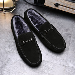 Winter Beanie shoes and cotton shoes and leather shoes warm male Korean lazy casual shoes size 45/46/47 Thirty-eight Brown without velvet