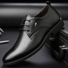 Men's leather shoes in winter, men's shoes, men's shoes, business suit, pointed tie, black youth, Korean casual shoes Forty 665 black