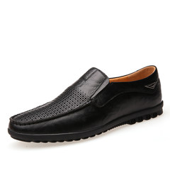 2017 new winter men's shoes Doug male leather men's casual leather shoes all-match slip-on male male. Forty-seven 228 black hollowed out