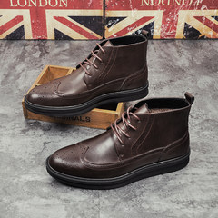 Bullock winter shoes England Martin boots with Korean tide male cashmere thermal short leather boots casual shoes Thirty-eight Coffee and cashmere