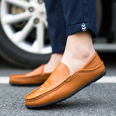 Autumn summer ventilated small leather shoes, male Korean version, pedal driving shoes, casual shoes, social small bean shoes Forty-three yellow