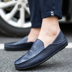 Autumn summer ventilated small leather shoes, male Korean version, pedal driving shoes, casual shoes, social small bean shoes Forty-three blue