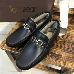 2017 new winter sheep fur one men's casual shoes shoes and cashmere Doug thick warm shoes slip Thirty-eight Fine grain short buckle
