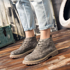 The British men's shoes and boots Martin cashmere dress shoes shoe lace high helper fall short boots boots boots in retro male tide Thirty-eight gray