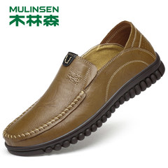 Linsen shoes for men in spring and autumn leather casual shoes breathable soft bottom shoes foot middle-aged Doug dad's shoes Thirty-eight Khaki