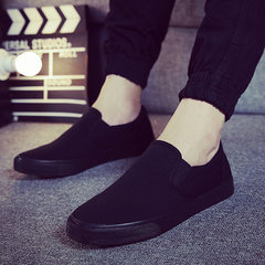 Summer air all black, old Beijing cloth shoes simple, pedal pedal lazy canvas shoes, men's Korean cloth shoes, men's shoes Thirty-eight All black