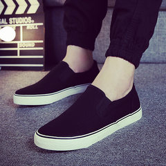 Summer air all black, old Beijing cloth shoes simple, pedal pedal lazy canvas shoes, men's Korean cloth shoes, men's shoes Thirty-eight Black and white