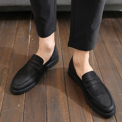 The spring and autumn Korean men's leather wax tassels pedal loafer shoes Doug British style leisure shoes increased Thirty-eight Black (without tassels)
