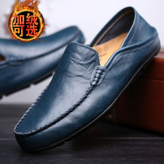 Men with cashmere Doug shoes leather men's shoes shoes casual shoes business Korean all-match lazy driving shoes Thirty-eight Plus velvet blue