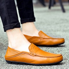 Men with cashmere Doug shoes leather men's shoes shoes casual shoes business Korean all-match lazy driving shoes Thirty-eight Yellow brown