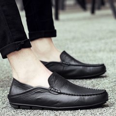 Men with cashmere Doug shoes leather men's shoes shoes casual shoes business Korean all-match lazy driving shoes Thirty-eight black