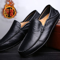 Men with cashmere Doug shoes leather men's shoes shoes casual shoes business Korean all-match lazy driving shoes Thirty-eight Black velvet
