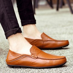Men with cashmere Doug shoes leather men's shoes shoes casual shoes business Korean all-match lazy driving shoes Thirty-eight Reddish brown