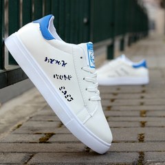 2017 new men's spring tide white men shoes Korean casual canvas shoes all-match student flat shoes Forty-three White blue