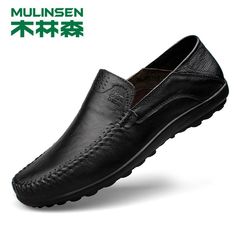 Every day, men's soft bottom soft leather special offer Linsen shoes Doug male leather lazy casual shoes men dad shoes Thirty-eight black