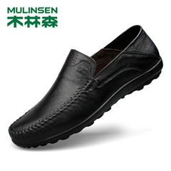 Men's shoes soft bottom Doug Linsen genuine leather shoes black leather shoes casual shoes dad pedal shoes Thirty-eight black