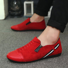 The winter men's shoes with cashmere cloth shoes all-match Canvas Shoes Mens autumn personality pedal lazy casual shoes shoes Sports shoes size Red B paragraph