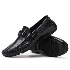 Doug shoes leather winter 2017 new trend of Korean Air personality all-match white leisure lazy men's shoes Thirty-eight black