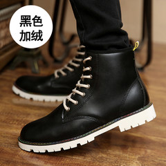 Martin boots male British style for autumn winter boots high tide all-match Korean help with cotton shoes men boots Standard sports shoes code Black and White Velvet