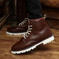 Martin boots male British style for autumn winter boots high tide all-match Korean help with cotton shoes men boots Standard sports shoes code Brown white without lint
