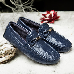 Mens Casual shoes leather shoes with Doug British male cashmere dress business men's casual shoes tide in autumn and winter Thirty-eight Winter blue