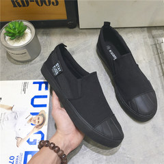 Boy shoes, social men, autumn shoes, 2017 new canvas shoes, one pedal lazy lazy bean shoes Forty-three black