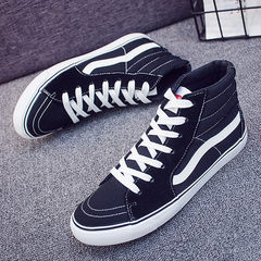 A couple of low all-match men casual shoes black youth canvas shoes trend of Korean students cashmere thermal shoes Forty-three Black high BANG 2