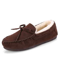 Autumn and winter new 2017 peas shoes, men and women lazy shoes plus fluffy cotton, Korean fashion lovers warm men's shoes Thirty-eight Brown girl