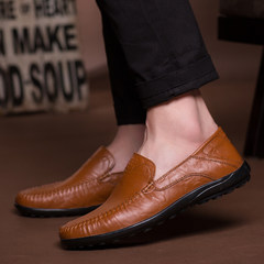 Winter casual shoes Korean male Doug leather shoes soft non slip bottom shoes slip-on driving business men's shoes Thirty-eight 9008 red brown