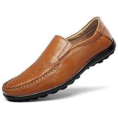 Winter casual shoes Korean male Doug leather shoes soft non slip bottom shoes slip-on driving business men's shoes Thirty-eight 1599 red brown