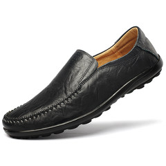 Winter casual shoes Korean male Doug leather shoes soft non slip bottom shoes slip-on driving business men's shoes Thirty-eight 1599 black