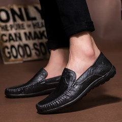 Winter casual shoes Korean male Doug leather shoes soft non slip bottom shoes slip-on driving business men's shoes Thirty-eight 9008 black