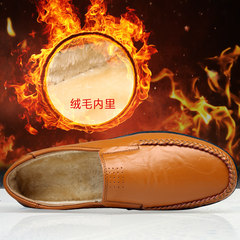 Winter casual shoes Korean male Doug leather shoes soft non slip bottom shoes slip-on driving business men's shoes Thirty-eight 1599 yellow brown cashmere