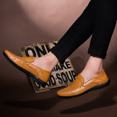 Winter casual shoes Korean male Doug leather shoes soft non slip bottom shoes slip-on driving business men's shoes Thirty-seven 9008 yellow brown