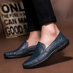 Winter casual shoes Korean male Doug leather shoes soft non slip bottom shoes slip-on driving business men's shoes Thirty-eight 9008 dark blue