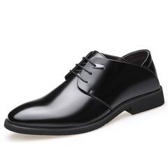 Male leather business casual shoes leather shoes dress shoes with pointed British winter warm cashmere men's cotton shoes Thirty-eight black