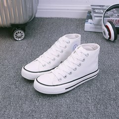 The spring and autumn male students high canvas shoes casual shoes black shoes shoes help female couple tie shoes. 35 (female) White black of Gao Gang