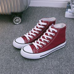The spring and autumn male students high canvas shoes casual shoes black shoes shoes help female couple tie shoes. 35 (female) Red wine of Gao Gang