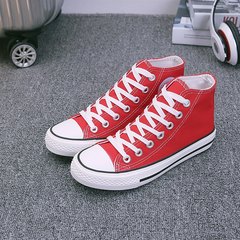 The spring and autumn male students high canvas shoes casual shoes black shoes shoes help female couple tie shoes. 35 (female) Big red