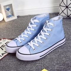 The spring and autumn male students high canvas shoes casual shoes black shoes shoes help female couple tie shoes. 35 (female) High light blue