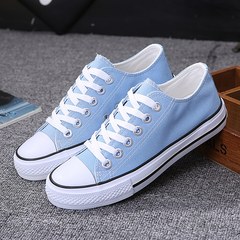 The spring and autumn male students high canvas shoes casual shoes black shoes shoes help female couple tie shoes. 35 (female) Low light blue