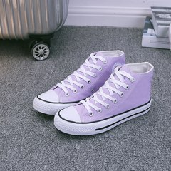 The spring and autumn male students high canvas shoes casual shoes black shoes shoes help female couple tie shoes. 42 (male) High purple