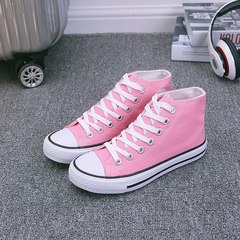 The spring and autumn male students high canvas shoes casual shoes black shoes shoes help female couple tie shoes. 35 (female) Pink high